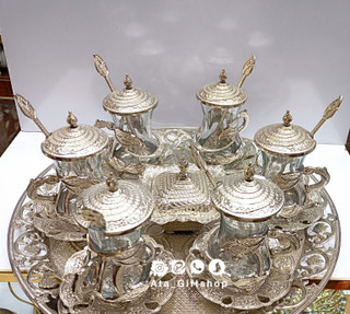 سرویس چایخوری استیل نقره ای