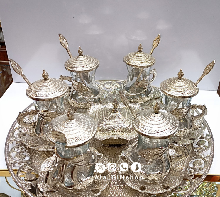 سرویس چایخوری استیل نقره ای